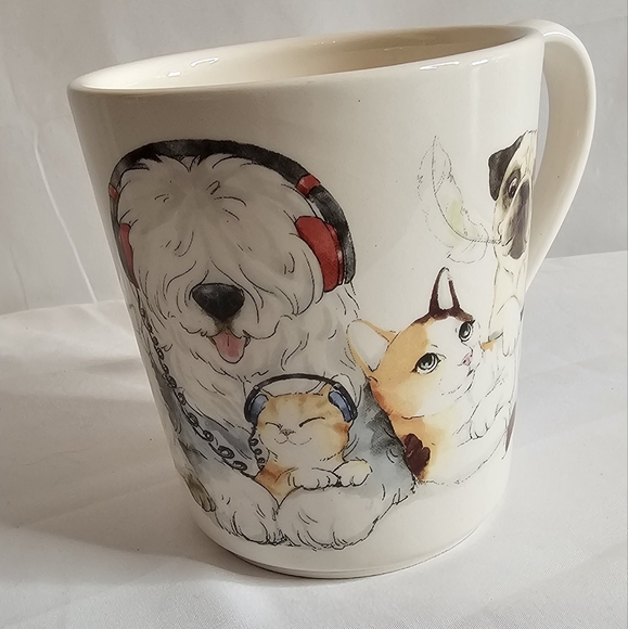 Pier 1 Imports Ironstone Oversized Coffee Mug Cup Dogs & Cats Pets 4.5" 14oz - Picture 3 of 7
